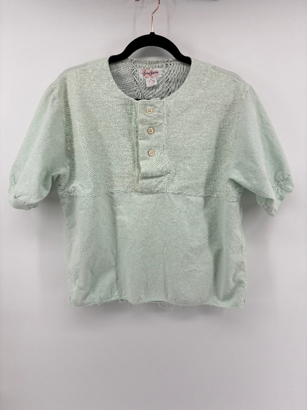 MASSIVE $10 SALE Vintage Mint Green Short-Sleeve Henley Top with Button Placket